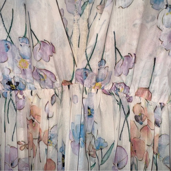 SHEIN Floral Print Plunging Neck Flounce Sleeve Dress - Picture 5 of 11